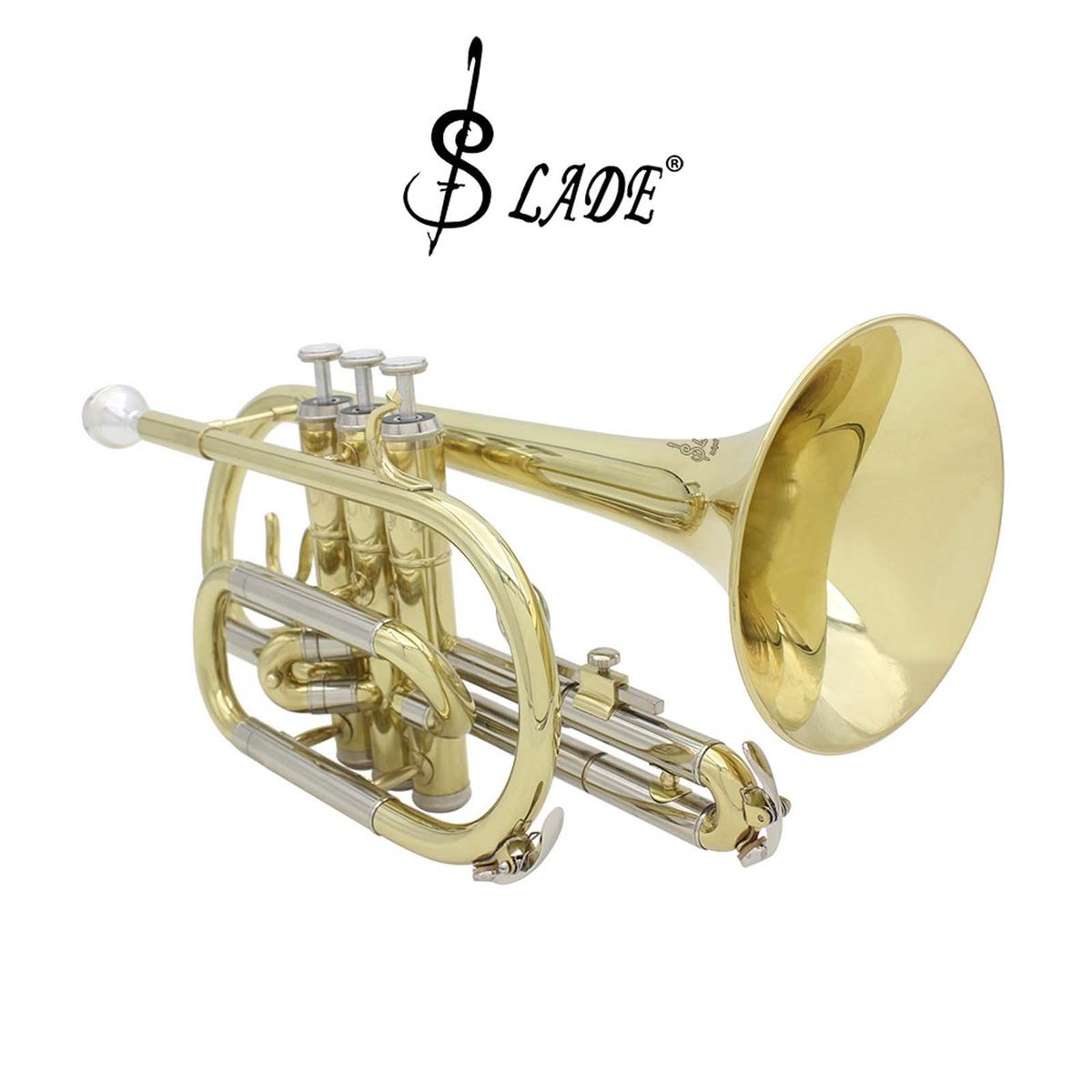 SLADE Professional Bb Flat Cornet Brass Instrument with Carrying Case Gloves Cleaning Cloth Brushes