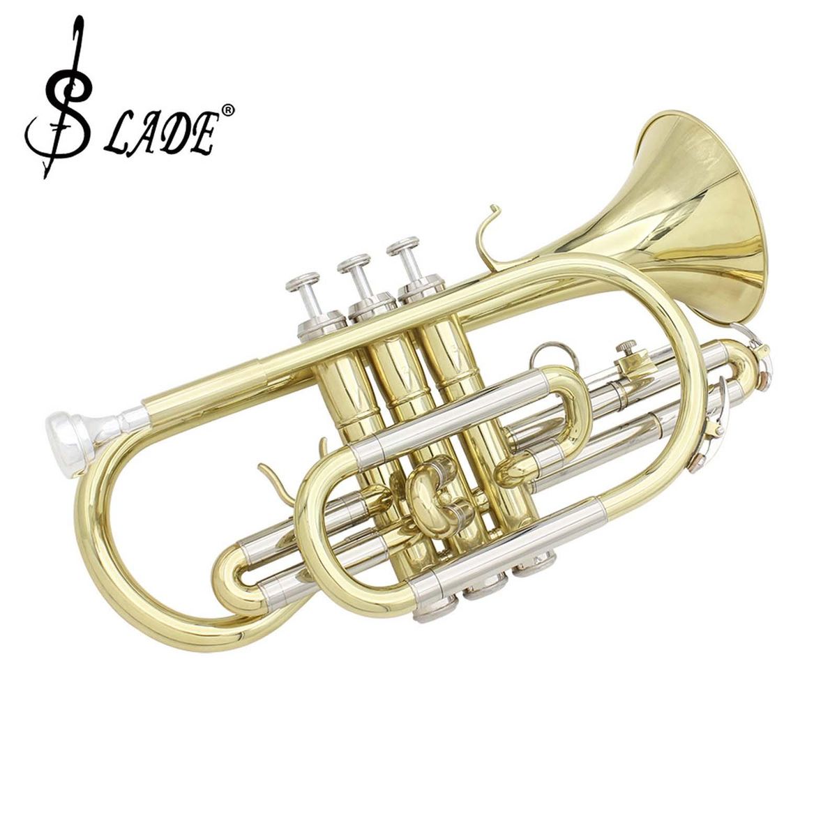 SLADE Professional Bb Flat Cornet Brass Instrument with Carrying Case Gloves Cleaning Cloth Brushes