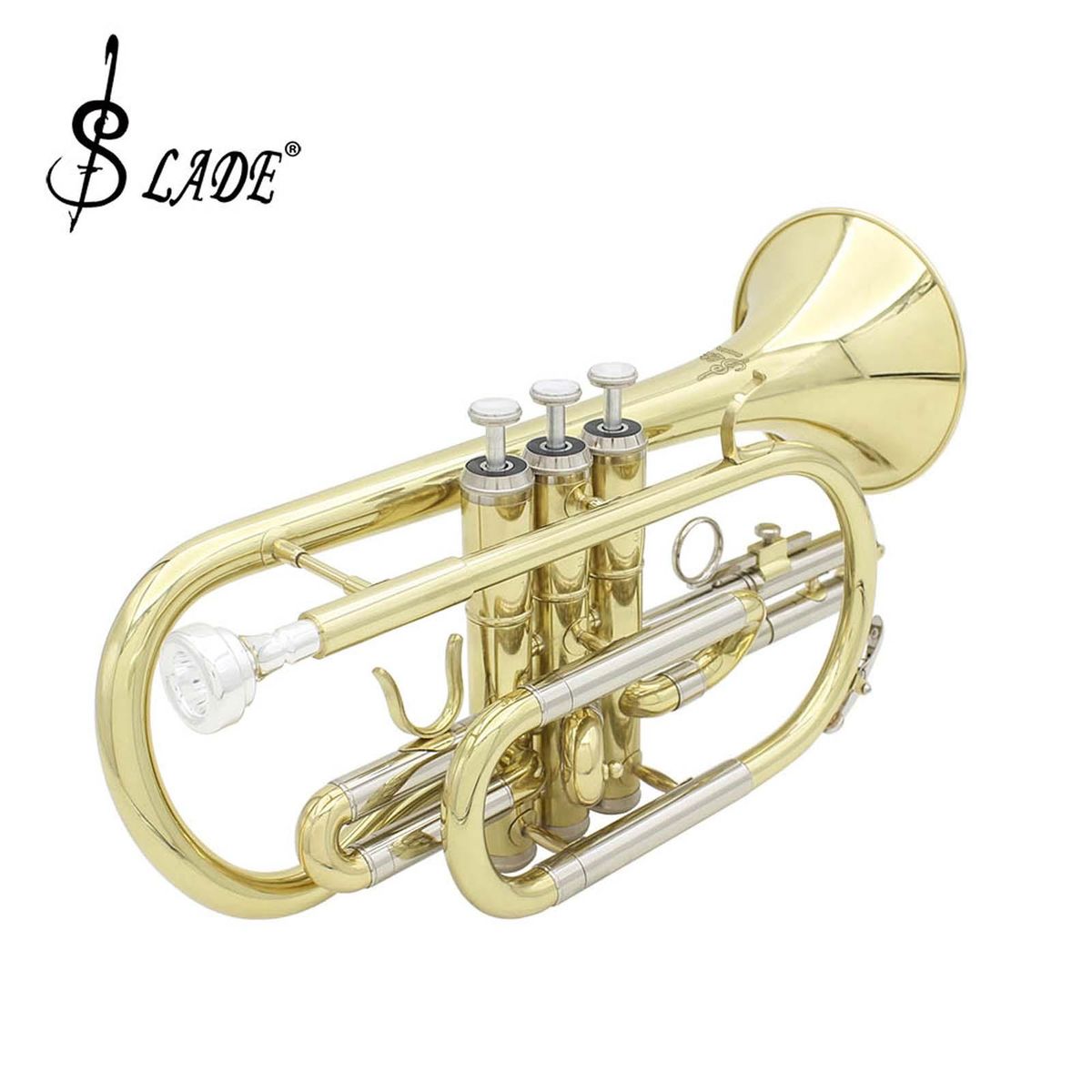 SLADE Professional Bb Flat Cornet Brass Instrument with Carrying Case Gloves Cleaning Cloth Brushes