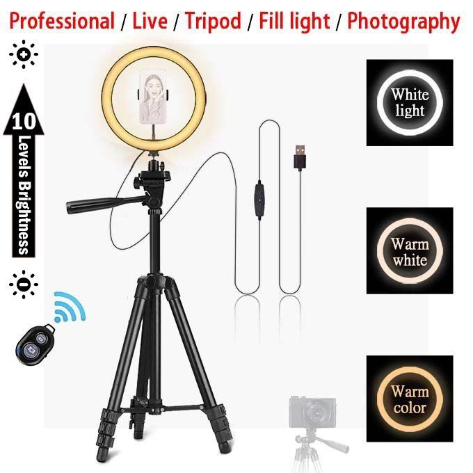 10Inch LED Ring Light Professional Camera Tripod Mobile Phone Stand Studio Live Portable.