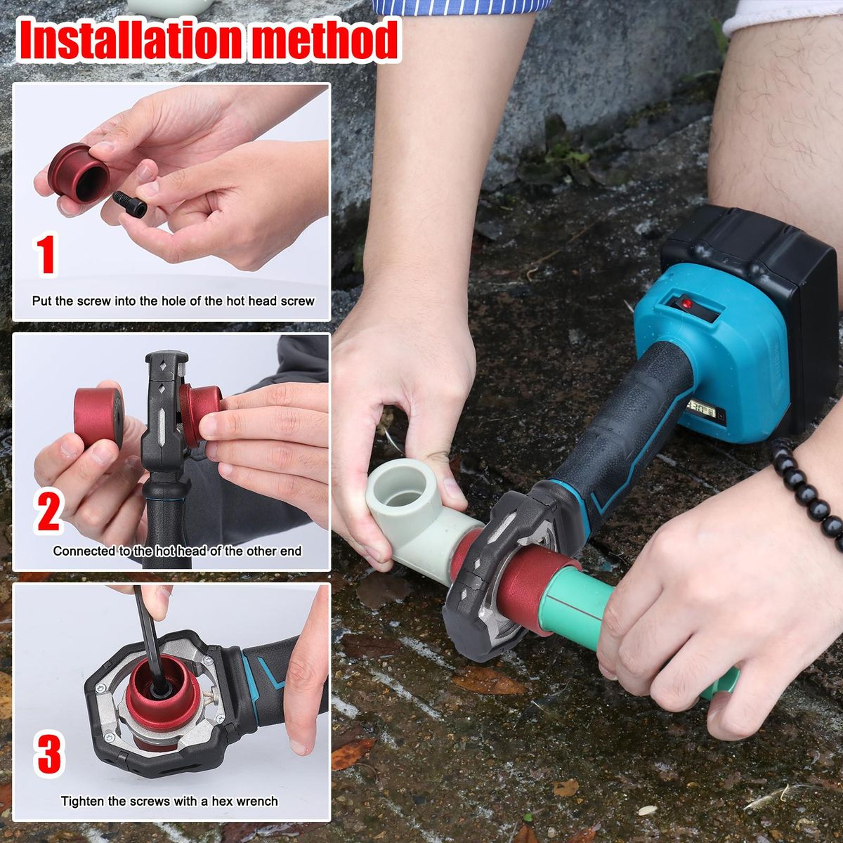 Lithium Power Electric Water Pipes Melting Device Household PPR Welding Machine with 20mm 25mm 30mm Replacement Heads