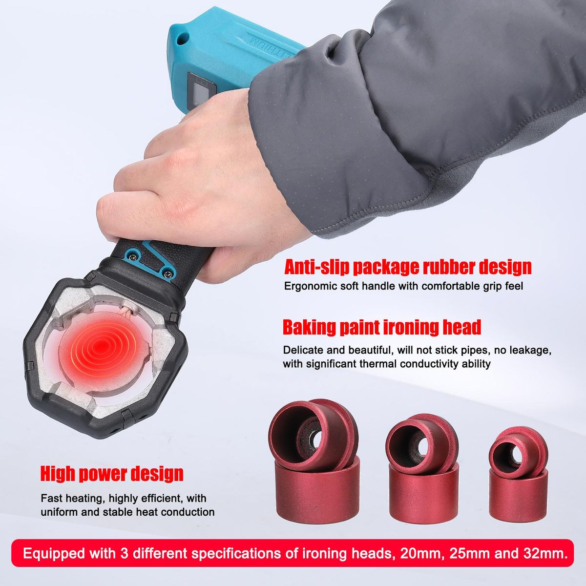 Lithium Power Electric Water Pipes Melting Device Household PPR Welding Machine with 20mm 25mm 30mm Replacement Heads