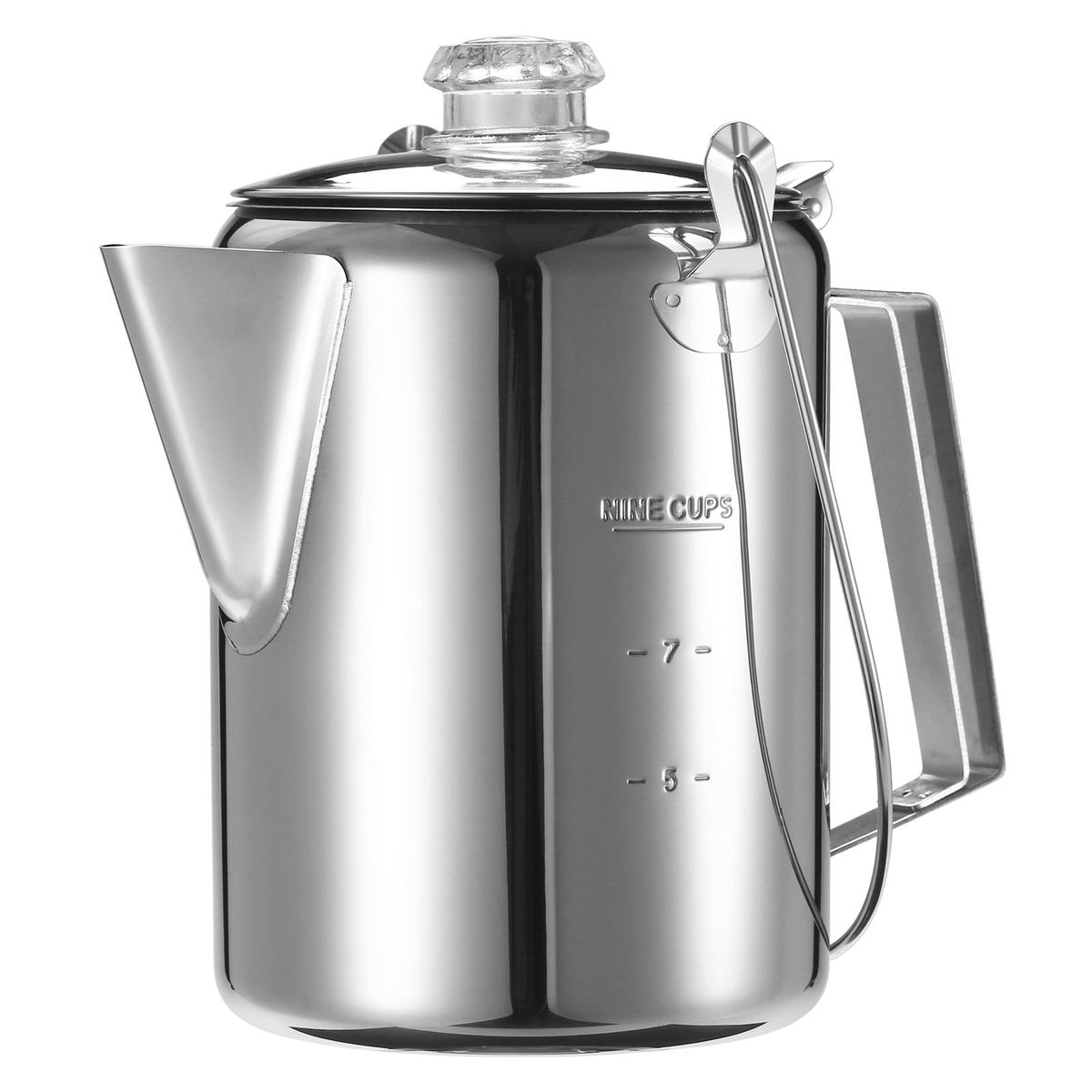 1.2L Outdoor 9 Cup Stainless Steel Percolator Coffee Pot Coffee Maker for Camping Home Kitchen