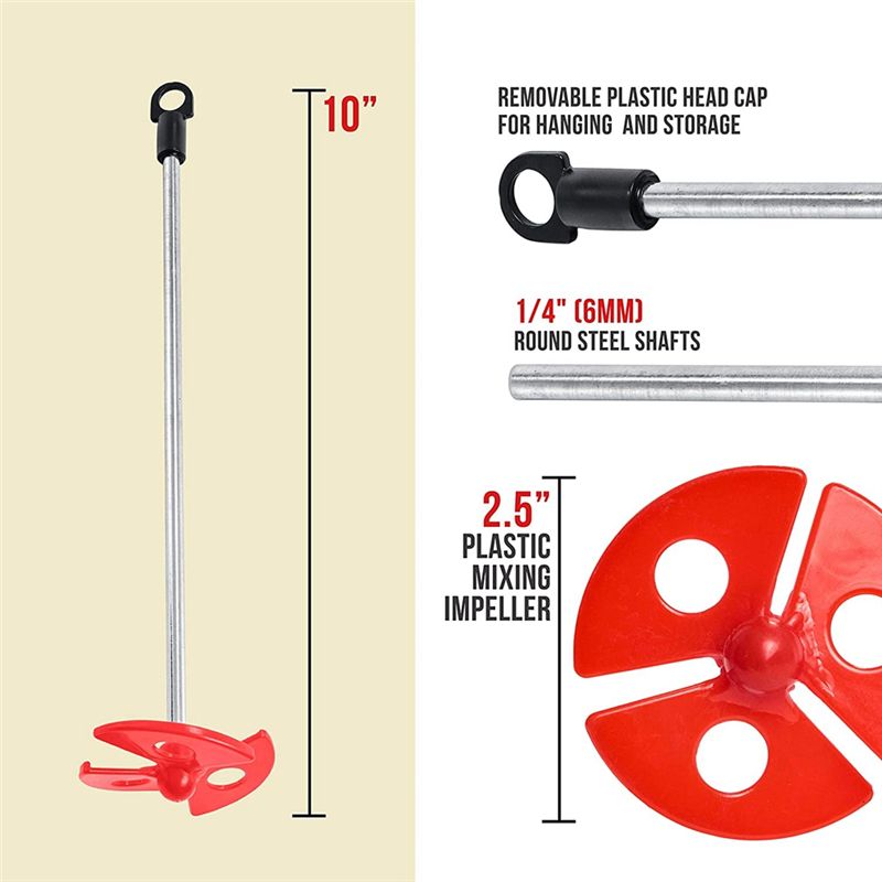 Epoxy Resin  Mud Power Drill Tool for Mixing Quarts and Gallons 10 Inch Long 1/4 Inch Round Drill Shaft 2.5 Inch Paddles