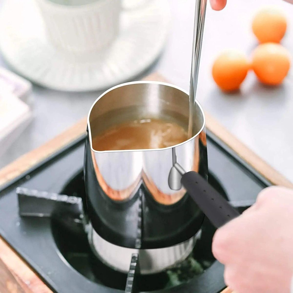 Stainless Steel Butter and Coffee Warmer,Turkish Coffee Pot,Mini Butter Melting Pot and Milk Pot with Spout