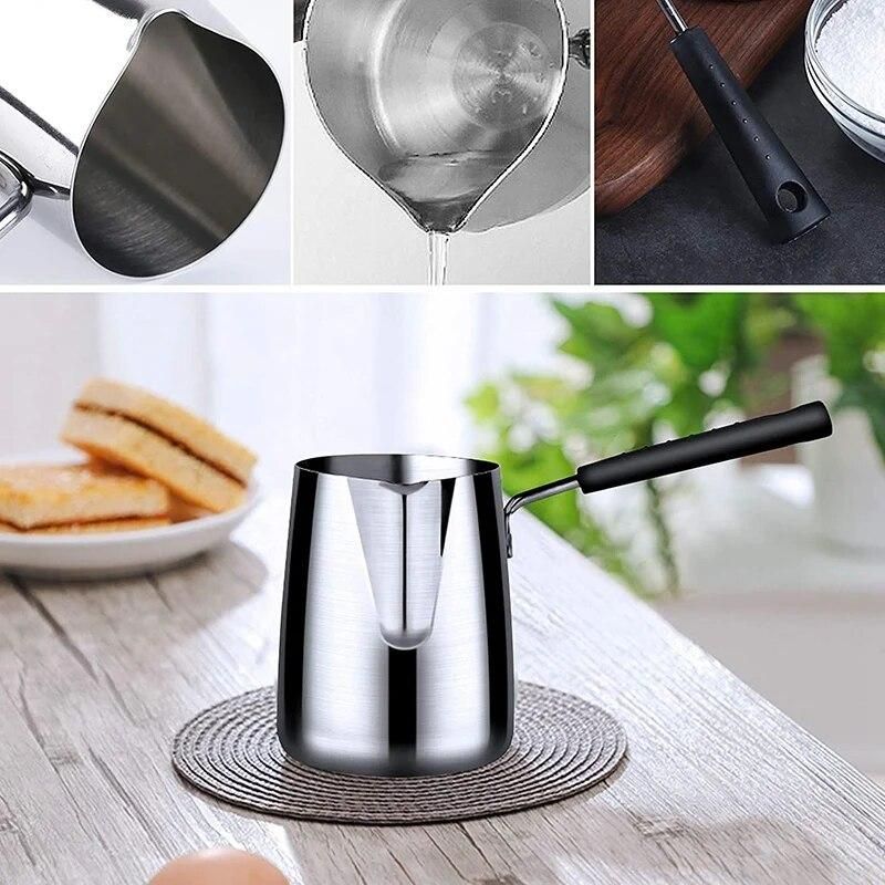 Stainless Steel Butter and Coffee Warmer,Turkish Coffee Pot,Mini Butter Melting Pot and Milk Pot with Spout