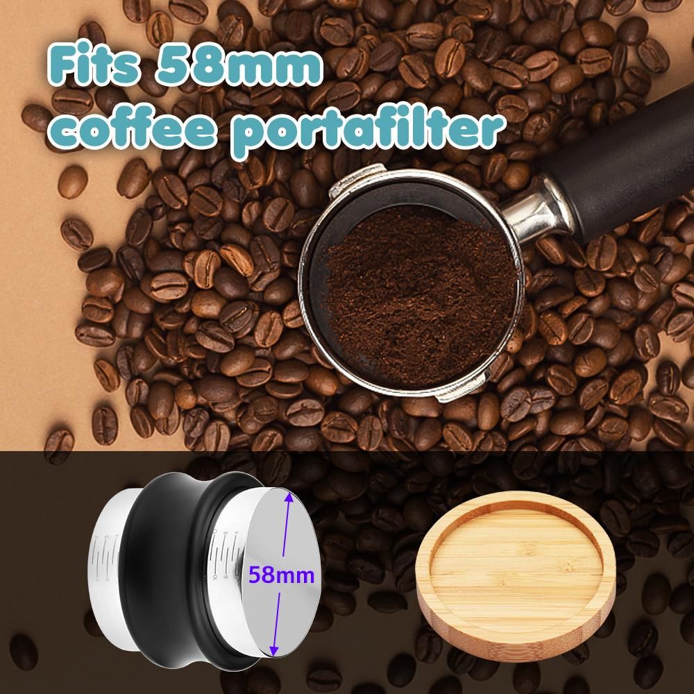 58mm 2-in-1 Coffee Distributor and Tamper Stainless Steel Dual Head Coffee Leveler with Adjustable Depth Espresso Hand Tamper