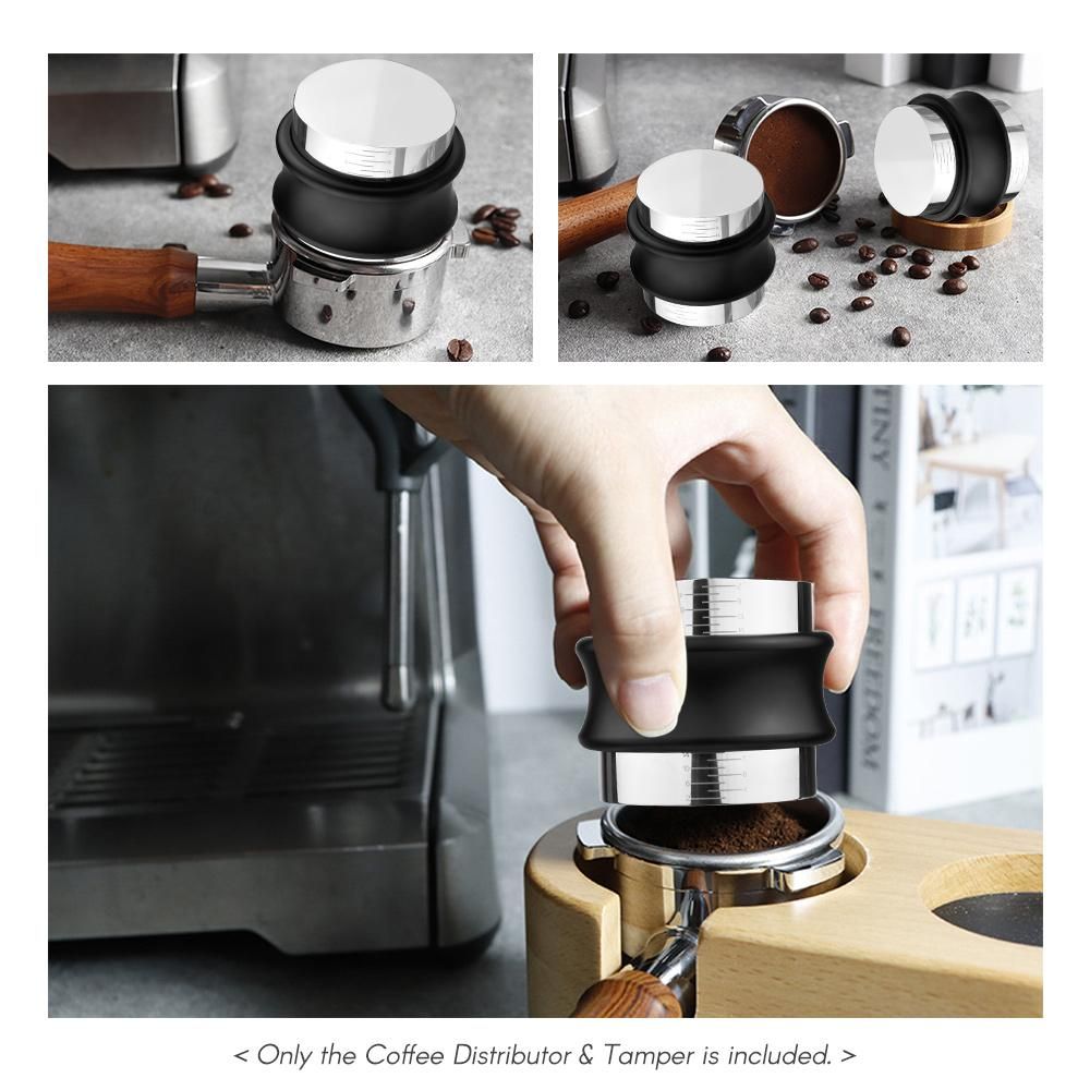58mm 2-in-1 Coffee Distributor and Tamper Stainless Steel Dual Head Coffee Leveler with Adjustable Depth Espresso Hand Tamper