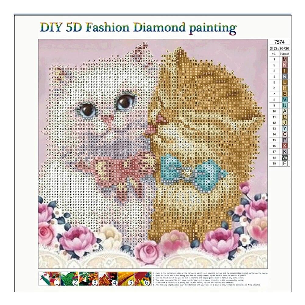 5D Diy Diamond Painting Cross Stitch Couple Cat Diamond Painting Round Rhinestones Mosaic Embroidery Animals