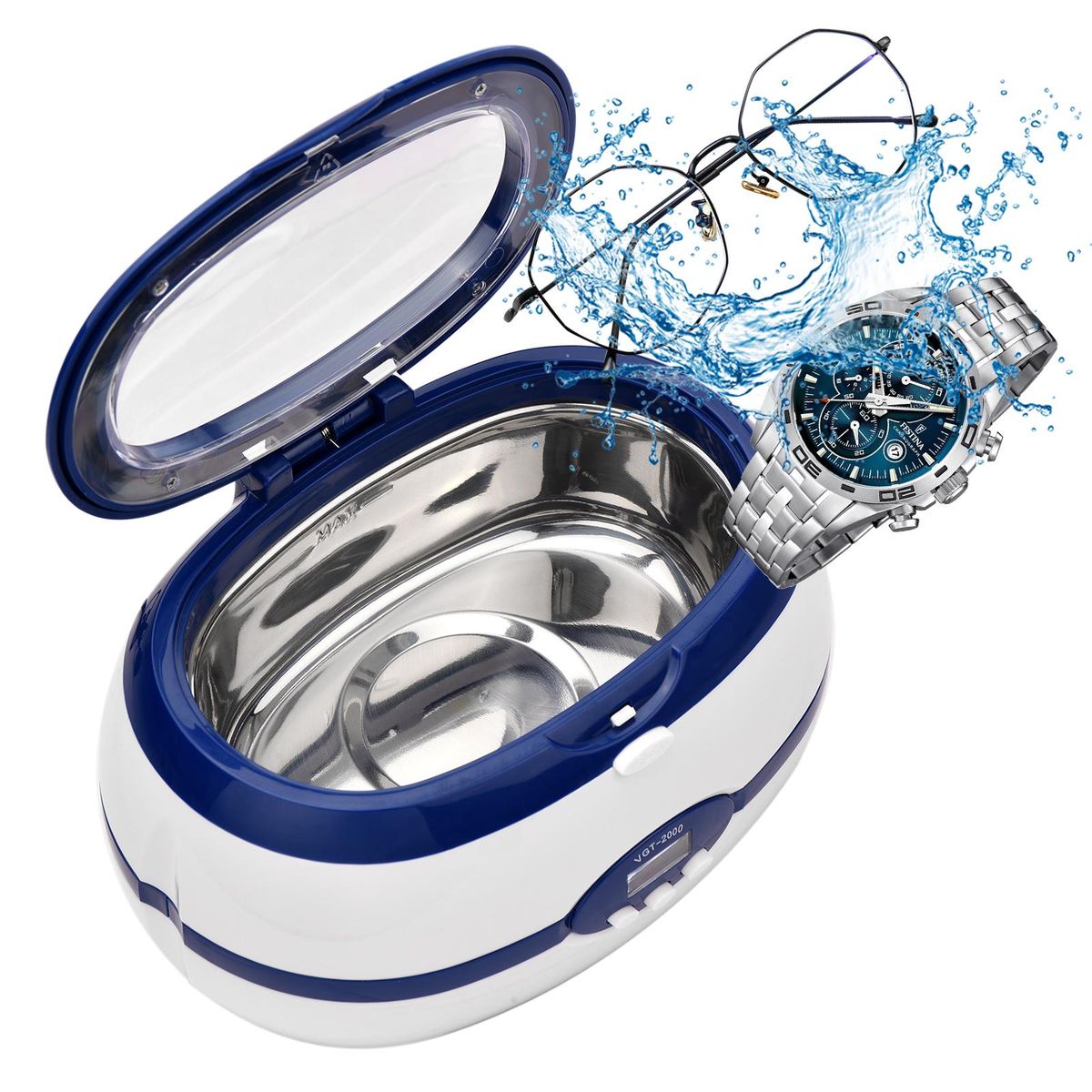 A C220-240V J-ewelry Cleaner Portable Cleaning Machine 40KHZ with Visible Window Design/ LEDs Screen Display/ 90S&180S&280S&380S&480S Timer/ 300S Auto-shutdown Design/ Cleaning Basket Provided Portable for Rings/ Necklaces/ C
