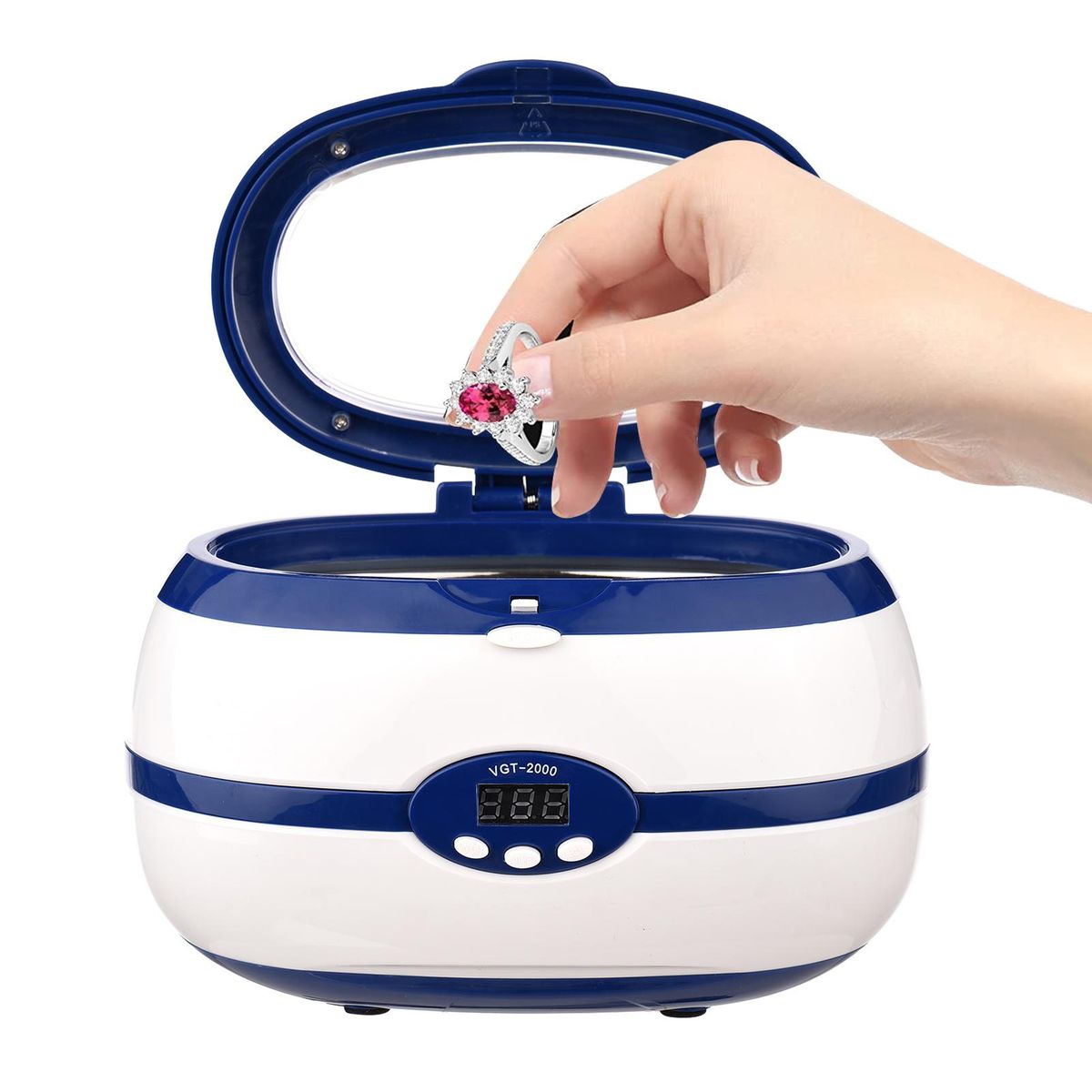 A C220-240V J-ewelry Cleaner Portable Cleaning Machine 40KHZ with Visible Window Design/ LEDs Screen Display/ 90S&180S&280S&380S&480S Timer/ 300S Auto-shutdown Design/ Cleaning Basket Provided Portable for Rings/ Necklaces/ C