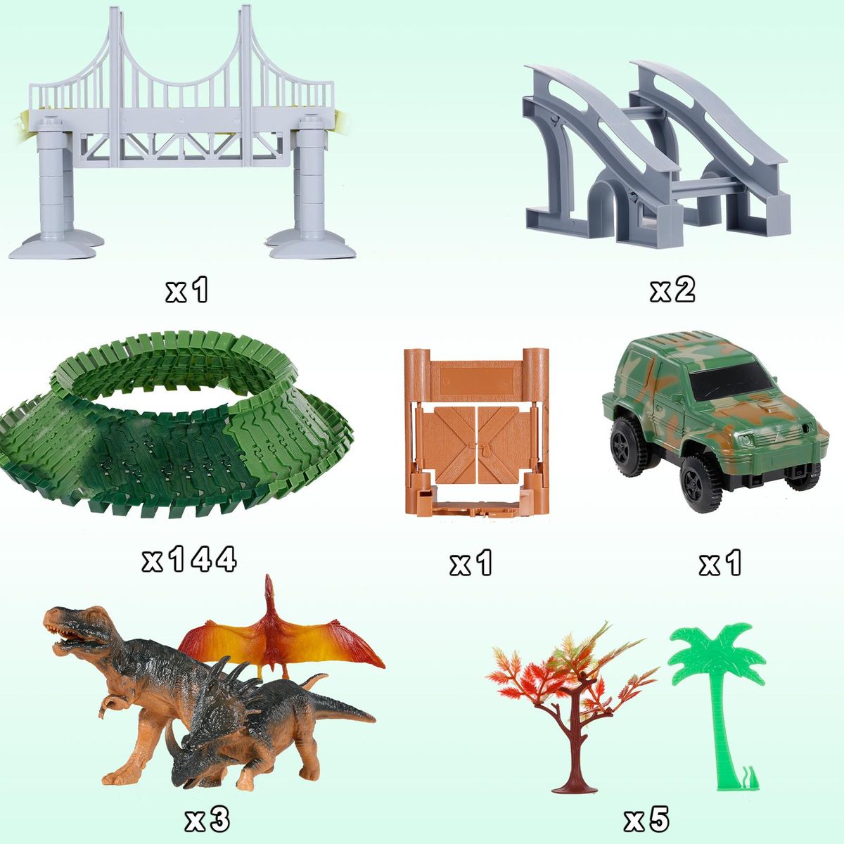 Dinosaur World Race Car Track Flexible Assembly 144 Piece Road Track Dino Toys Bridge Best Gift for Kids Boys Girls DIY Cooperate Ability Adventure Creator Playset