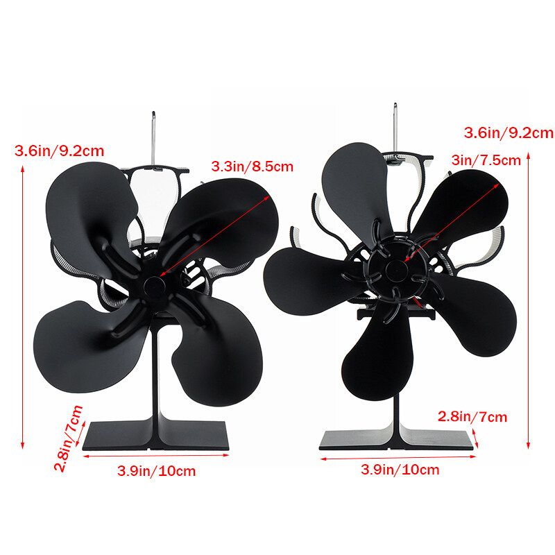 Stove Quiet Fireplace Fan 4/5 Heat Powered Eco-Friendly Rust-proof Small Desktop For Wood/Log Thermal Cycling Black 4 Blades