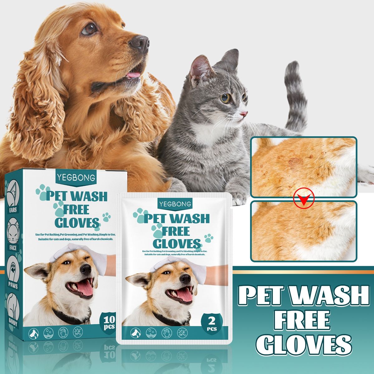 2Pcs6Pcs Pet Cleaning Gloves Hypoallergenic Bathing Paws Pet Gloves B