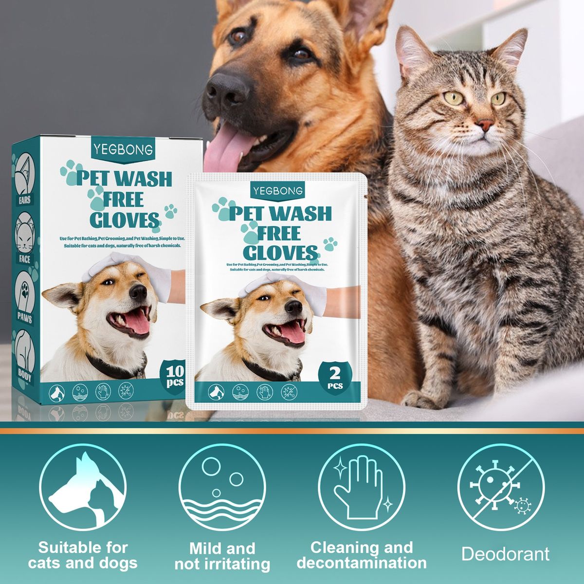 2Pcs6Pcs Pet Cleaning Gloves Hypoallergenic Bathing Paws Pet Gloves B