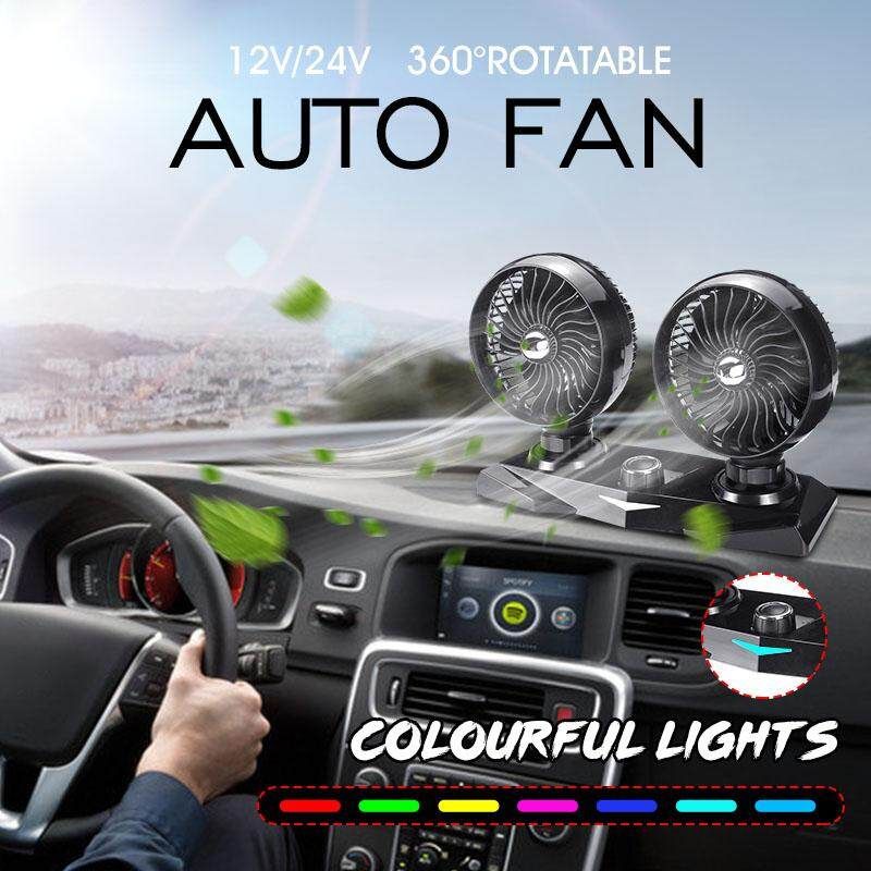 12V Dual Head Car Fan Portable Vehicle Truck 360° Rotatable Auto Cooling Cooler