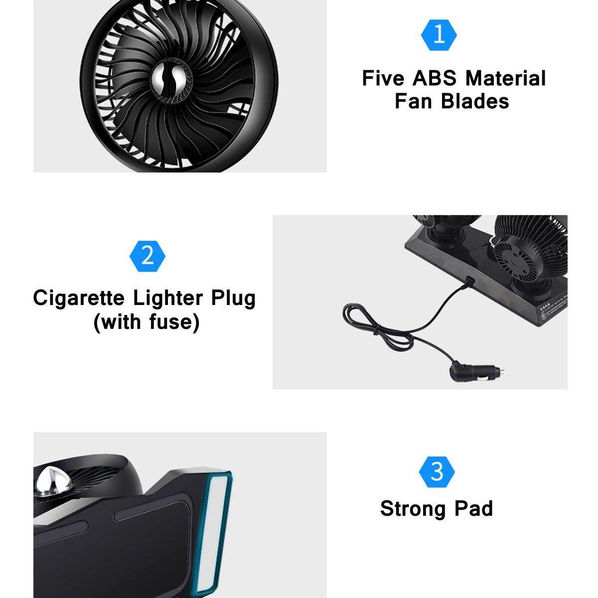 12V Dual Head Car Fan Portable Vehicle Truck 360° Rotatable Auto Cooling Cooler