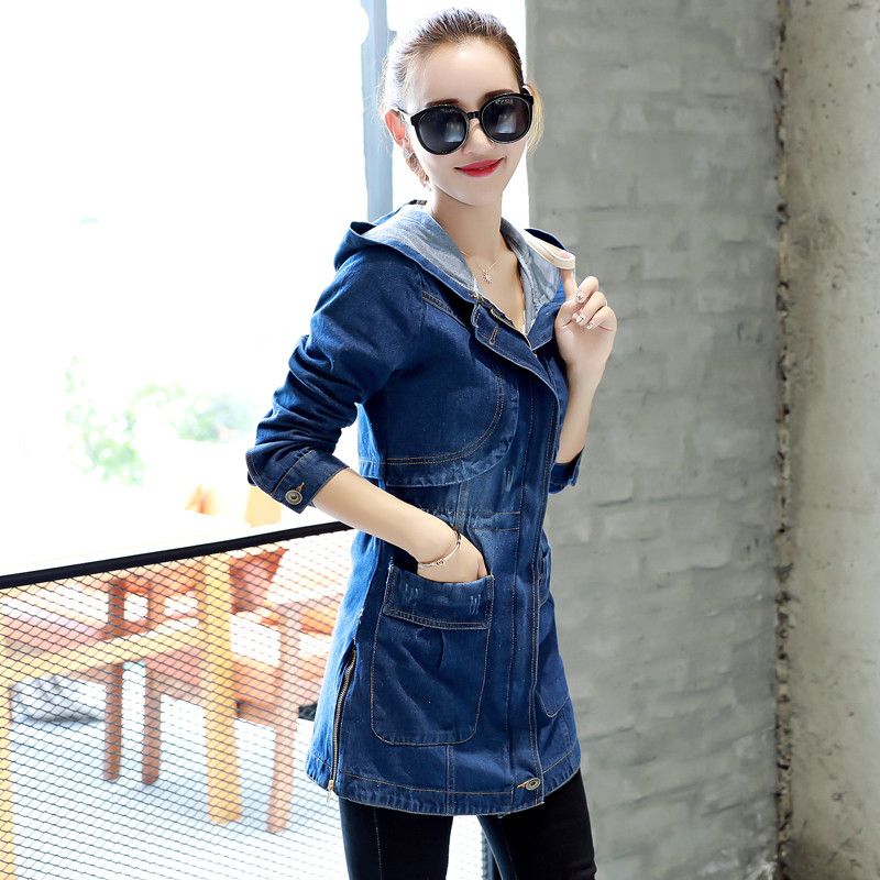 Women Hooded Loose Jeans Coats