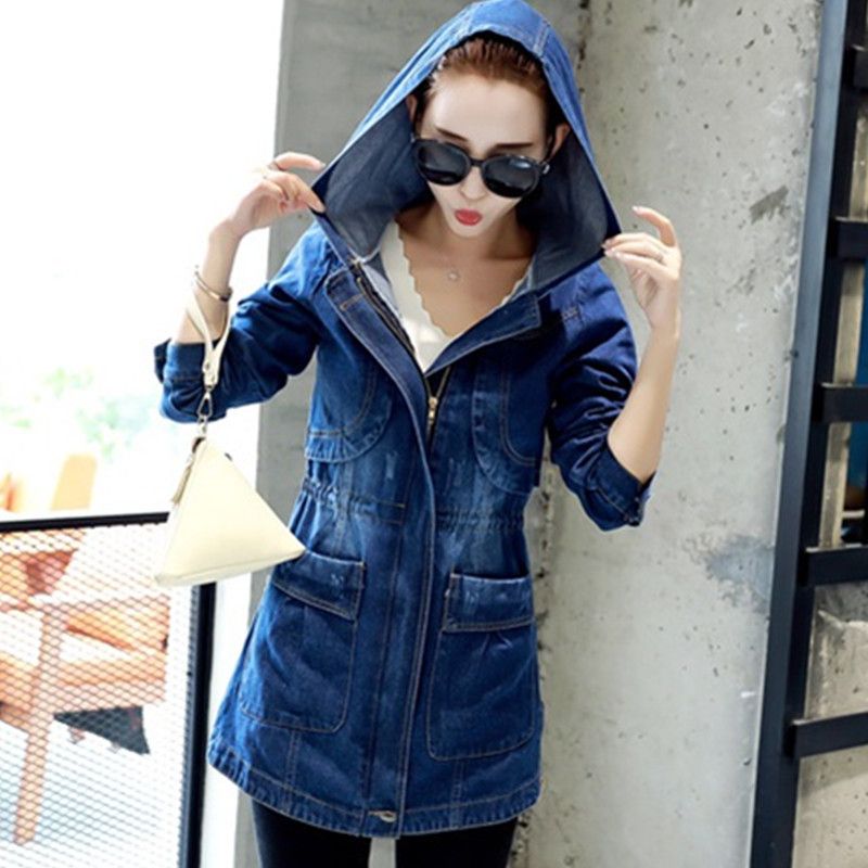 Women Hooded Loose Jeans Coats