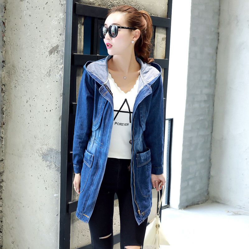 Women Hooded Loose Jeans Coats