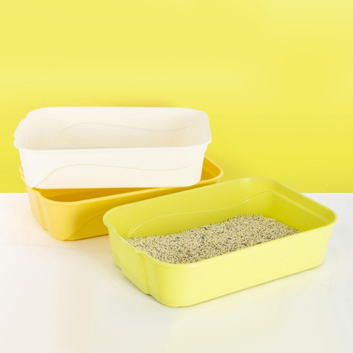 Cat Litter Box Prevent Sand Leakage Open  Tray Yellow