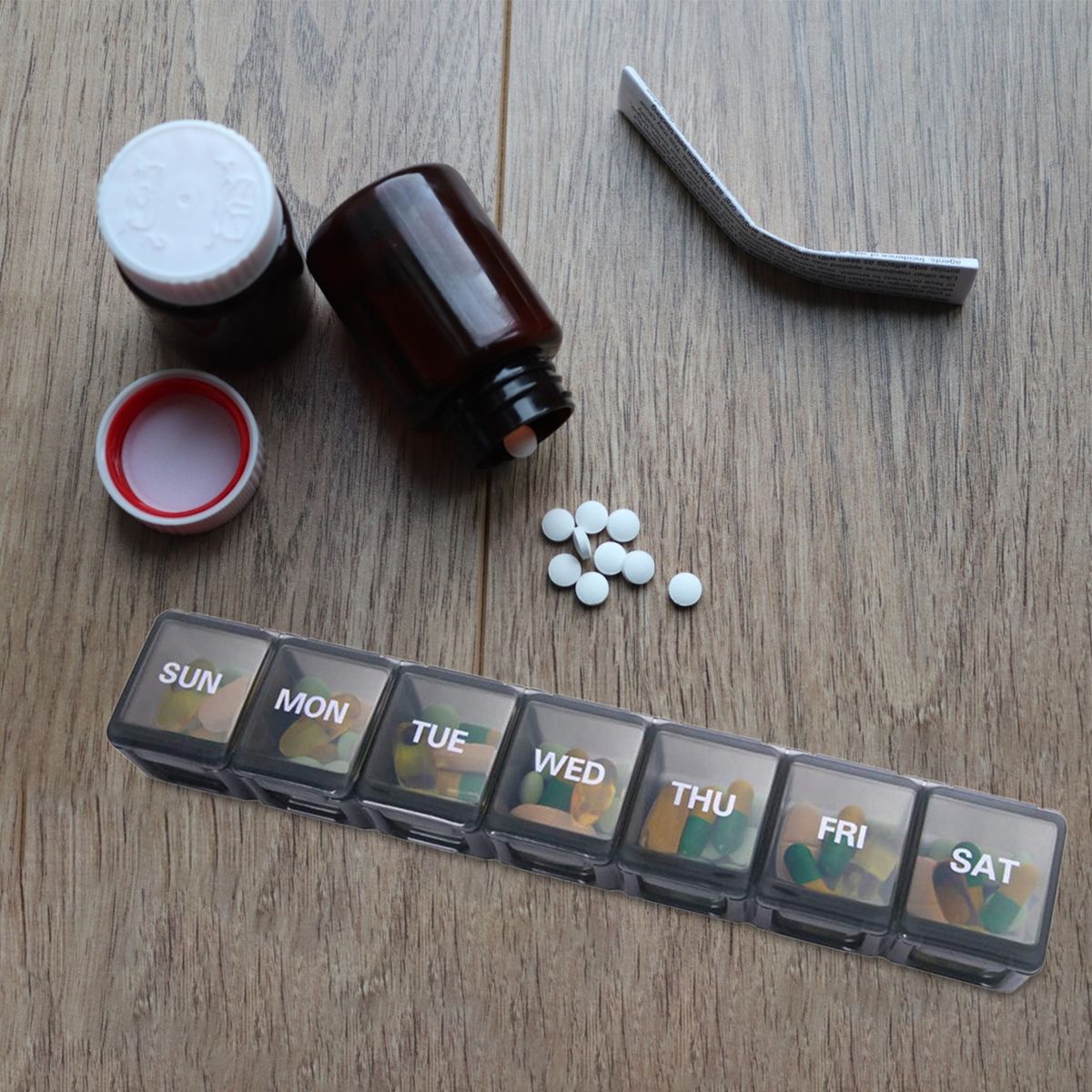 Pill Holder   7 Day Large Pill Box Black