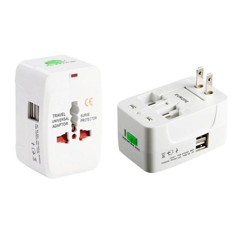 2PCS Universal converter plug dual usb converter socket White