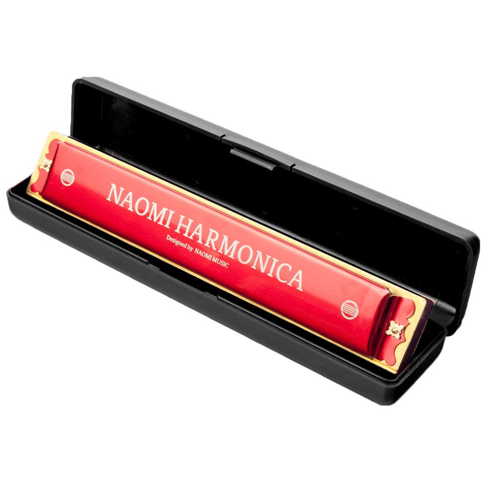 NAOMI 24 Holes Key Tremolo Harmonica Stainless Steel Mouth Organ Harmonicas Musical Woodwind Instruments With Case Black