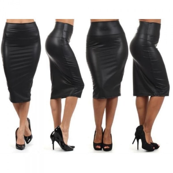 Midi Leather Pencil Skirt-Black