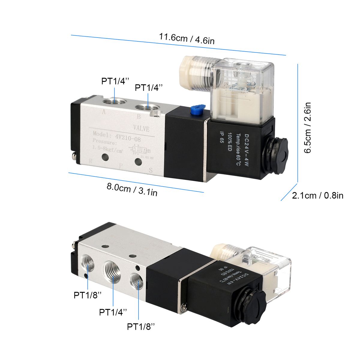 Pneumatic Air Control Solenoid Valve DC 24V PT1/4'' 5 Way 2