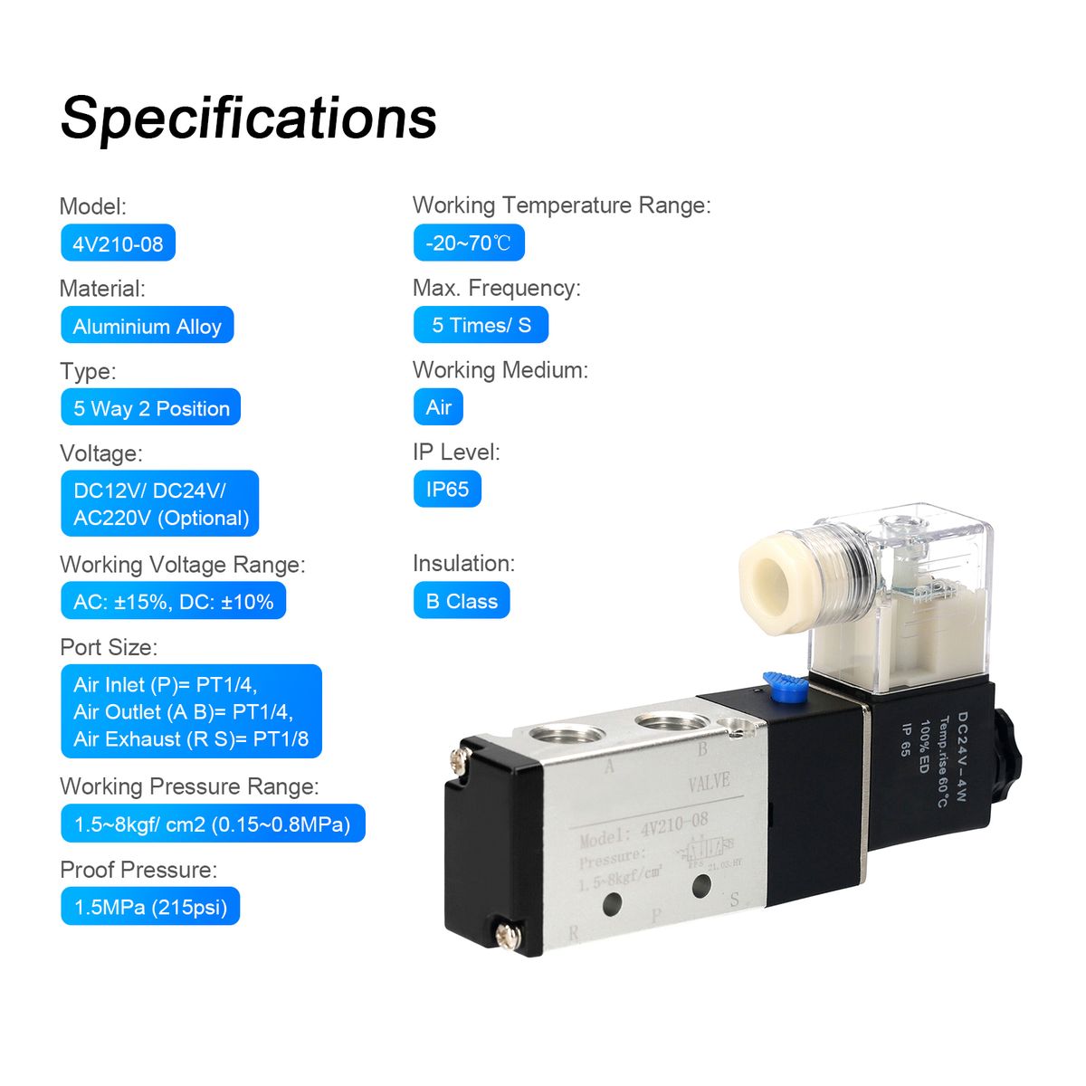 Pneumatic Air Control Solenoid Valve DC 24V PT1/4'' 5 Way 2