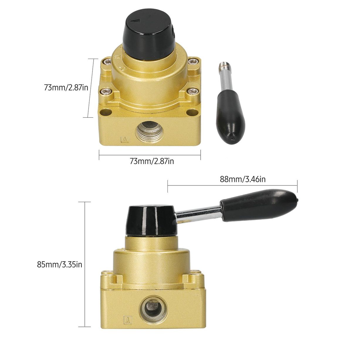1/2-inch Pneumatic Rotary Lever Hand Valve 4 Way 3 Position Air Hand Valve Pneumatic Air Flow Control