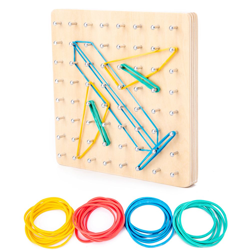 Wooden Geoboard With Rubber Bands And Cards 8 * 8 Pins