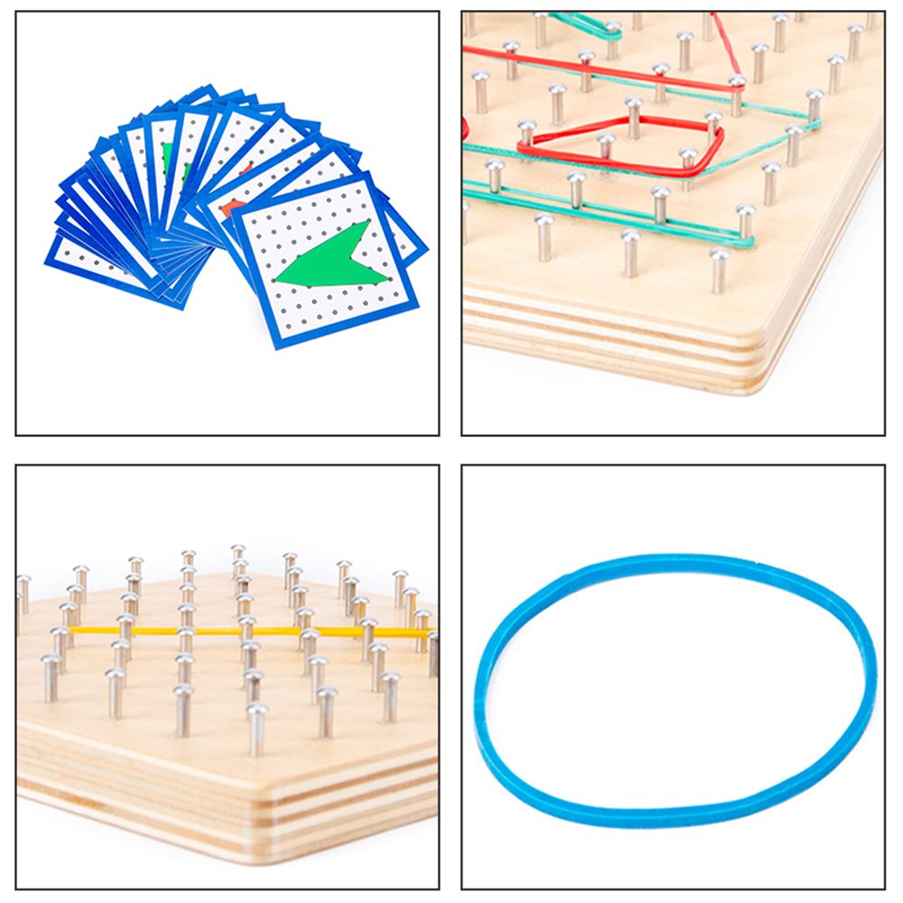 Wooden Geoboard With Rubber Bands And Cards 8 * 8 Pins