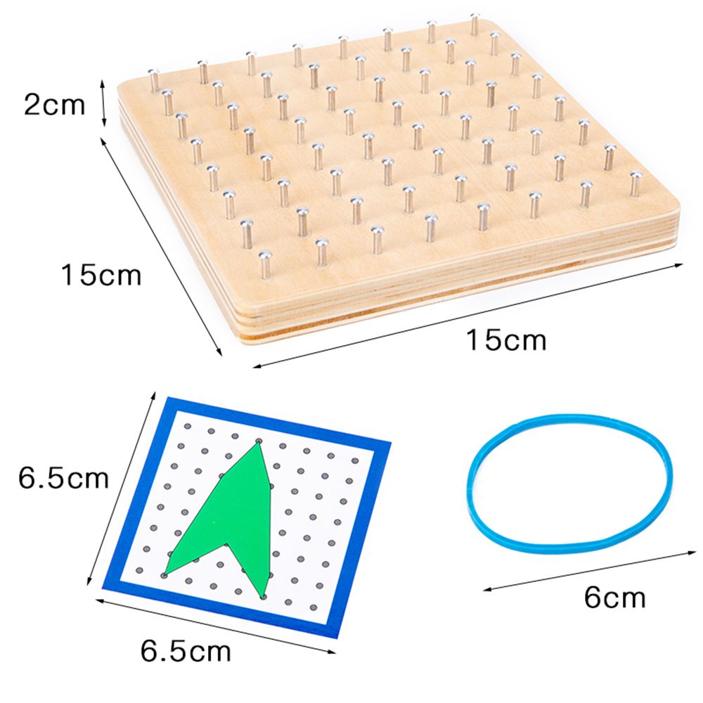 Wooden Geoboard With Rubber Bands And Cards 8 * 8 Pins