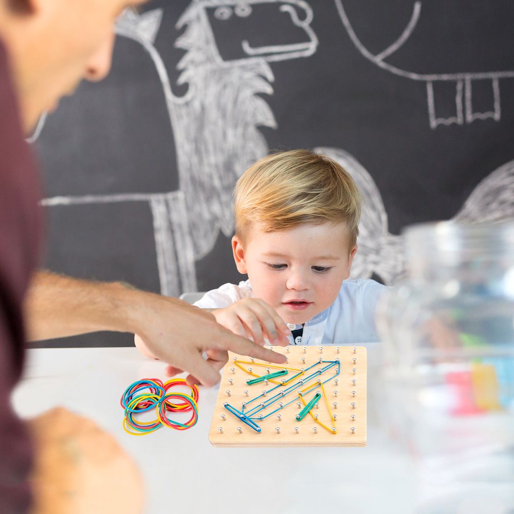 Wooden Geoboard With Rubber Bands And Cards 8 * 8 Pins