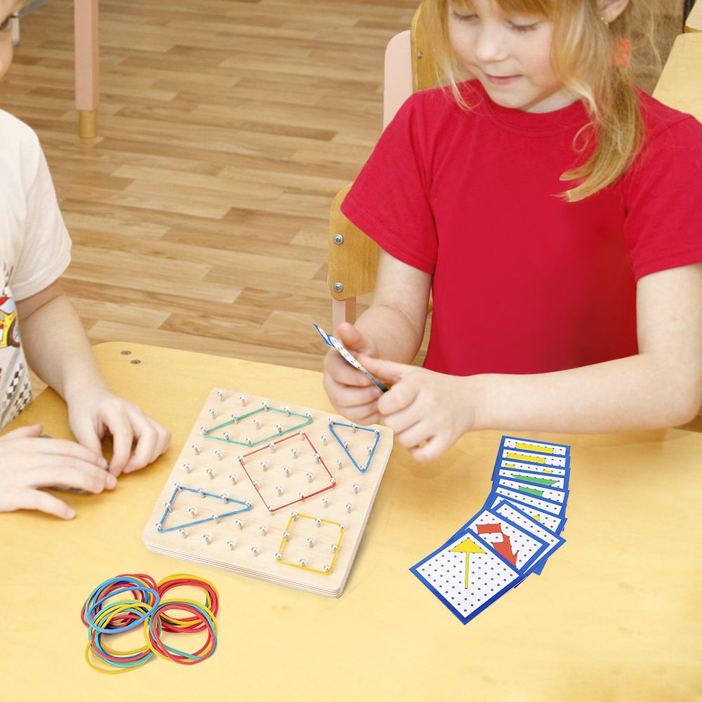Wooden Geoboard With Rubber Bands And Cards 8 * 8 Pins