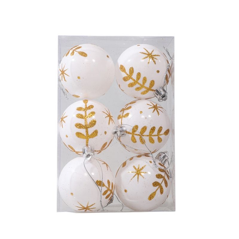 6PCS 6cm Painted Christmas Ball Decoration Props(White Golden Branches)