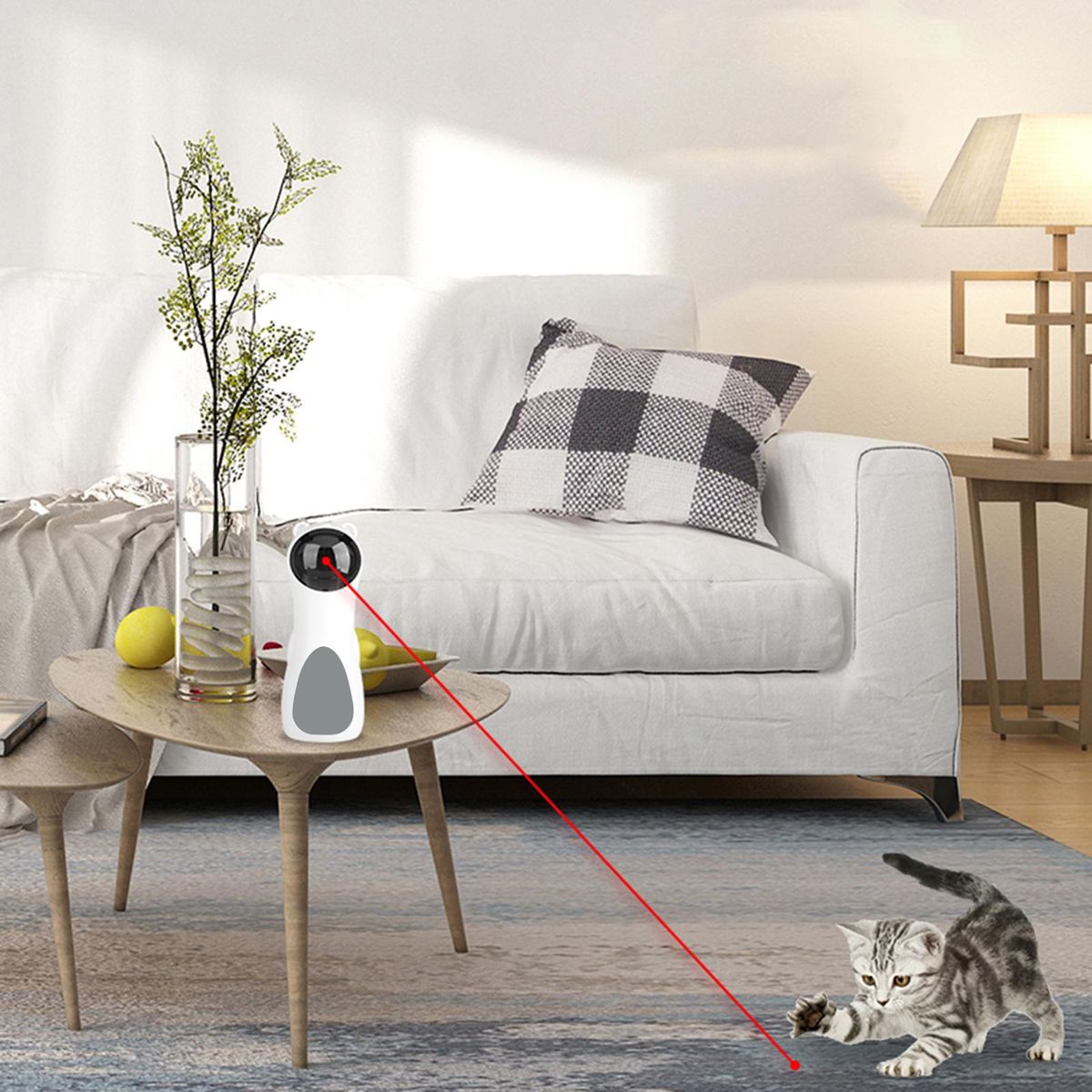 Cat Laser Toy, Automatic Rotating Laser Pointer for Cats, USB/Battery Charging Operated Pet Training Exercise Chaser Tool with 5 Adjustable Modes (White)