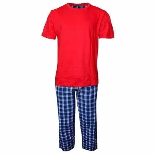 Men's Short Sleeve Cotton Sleepwear - Red