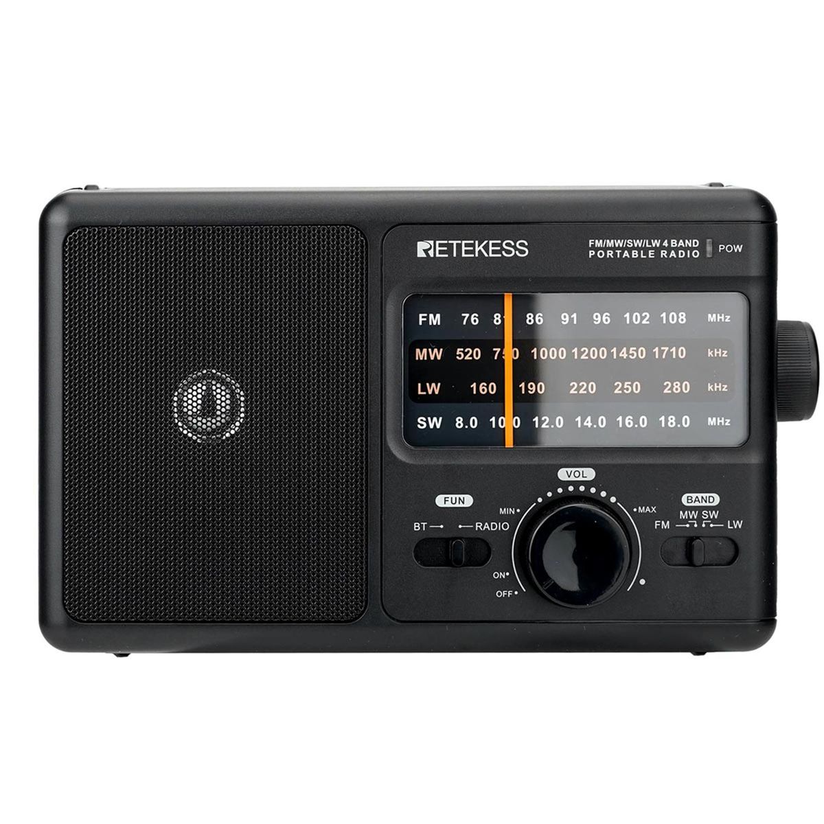 Retekess TR626 AM FM SW LW Portable Radio for the Elderly Battery Operated & AC Operated Multi-functional Radio Black