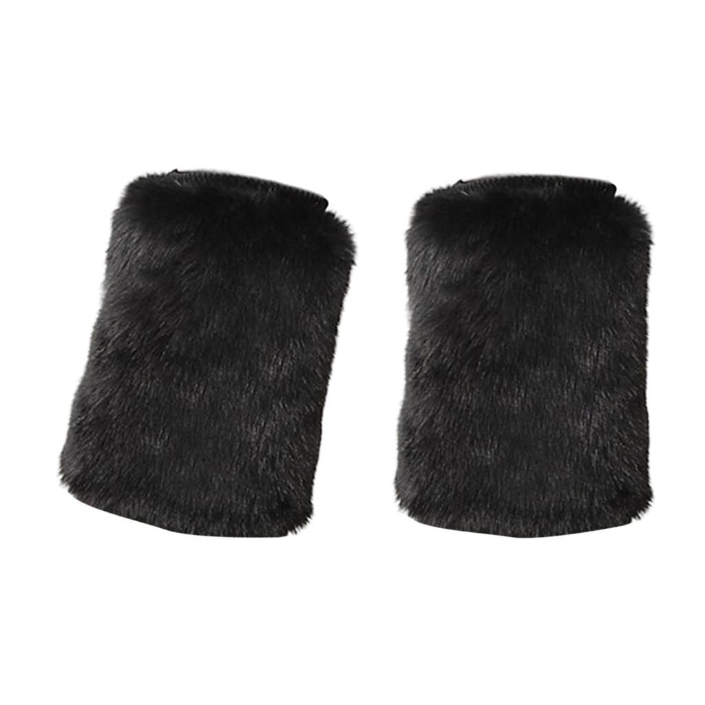 Trendy Ladies Solid Faux  Leg Warmer Winter Furry Boot Cuff Black