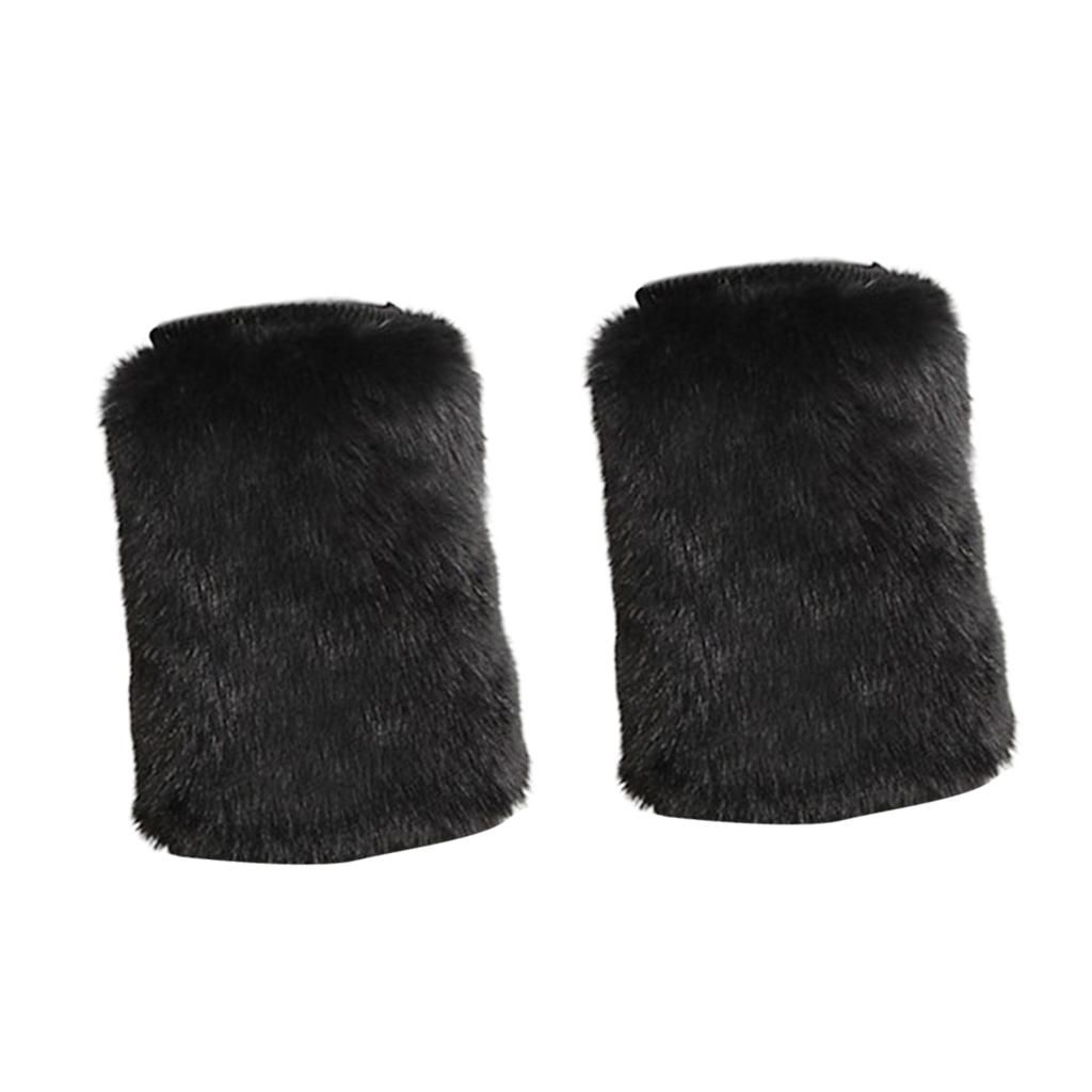 Trendy Ladies Solid Faux  Leg Warmer Winter Furry Boot Cuff Black
