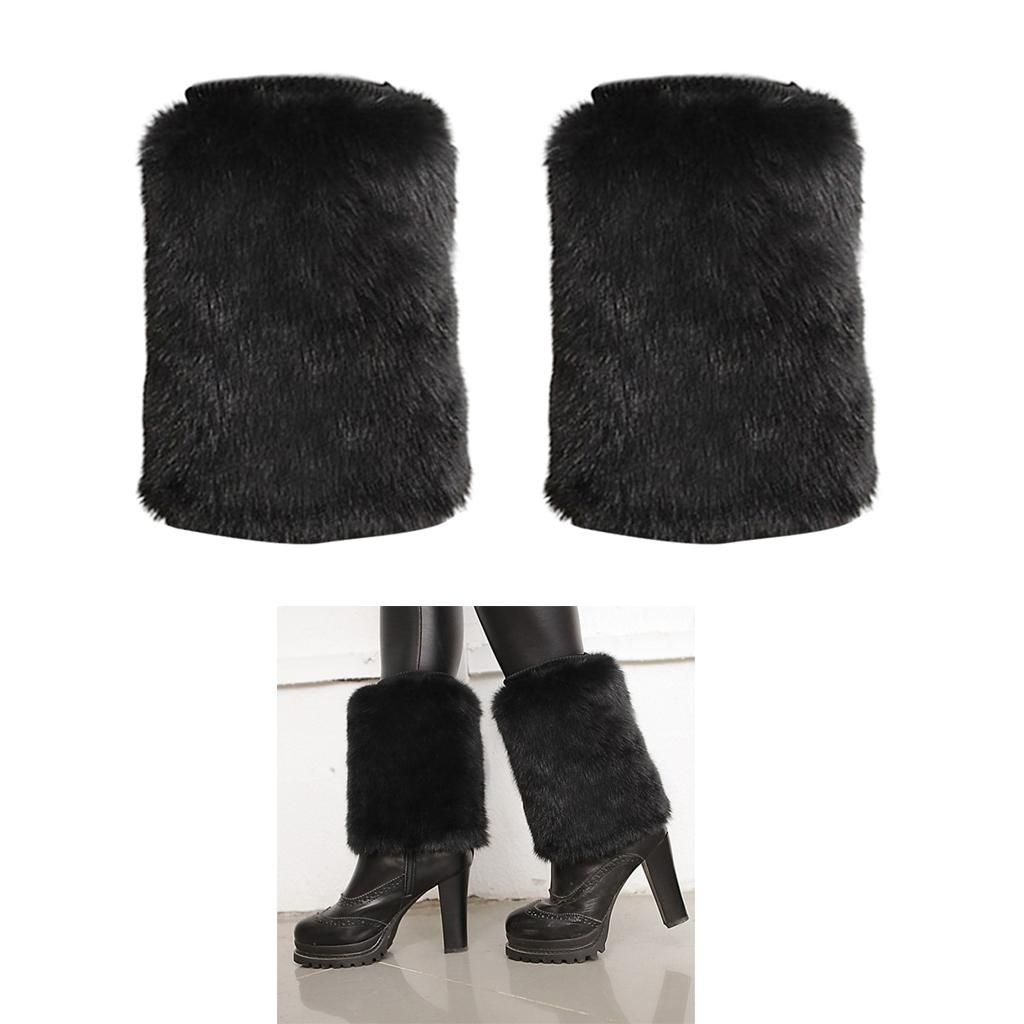 Trendy Ladies Solid Faux  Leg Warmer Winter Furry Boot Cuff Black