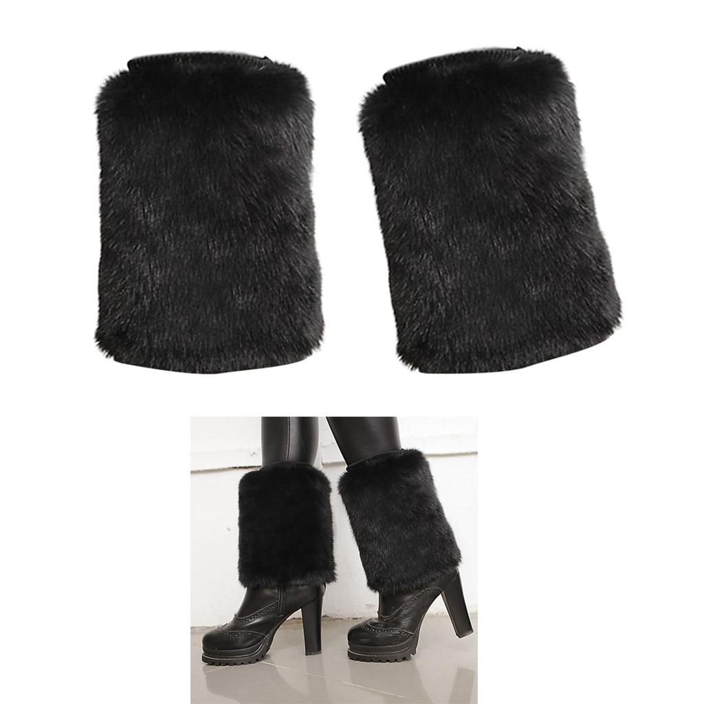 Trendy Ladies Solid Faux  Leg Warmer Winter Furry Boot Cuff Black