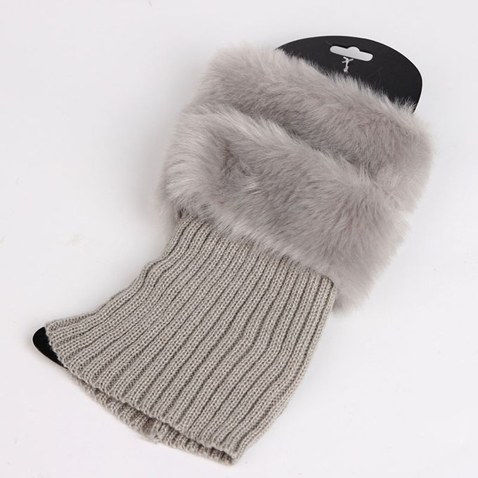 Fluffy Knit Boots Cuff  Trim Toppers Leg Warmer Boot Light Gray