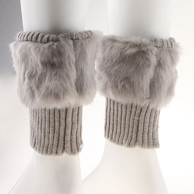 Fluffy Knit Boots Cuff  Trim Toppers Leg Warmer Boot Light Gray