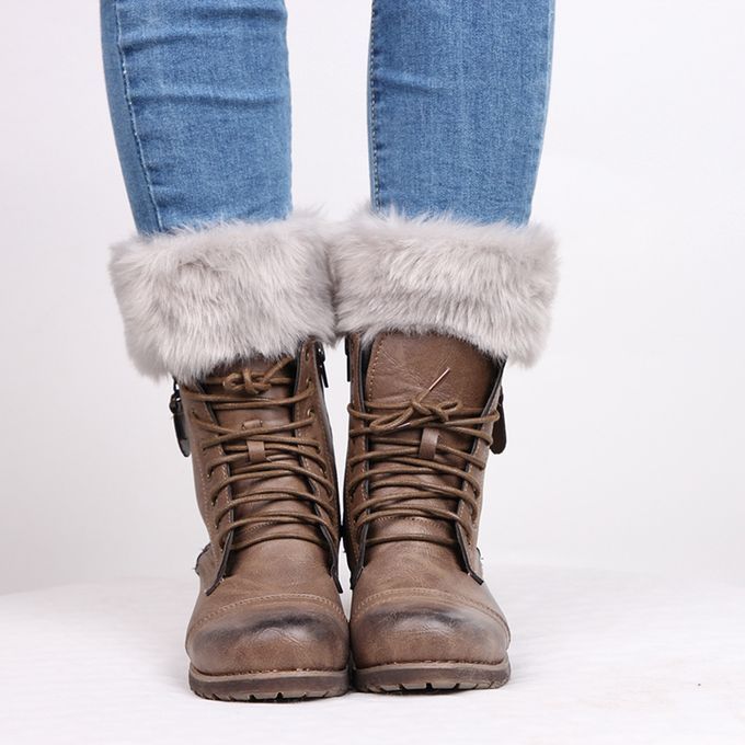 Fluffy Knit Boots Cuff  Trim Toppers Leg Warmer Boot Light Gray