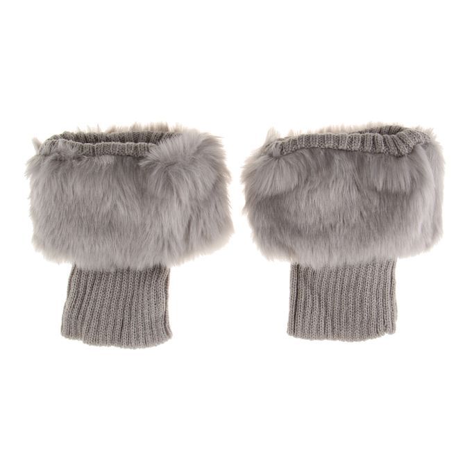 Fluffy Knit Boots Cuff  Trim Toppers Leg Warmer Boot Light Gray