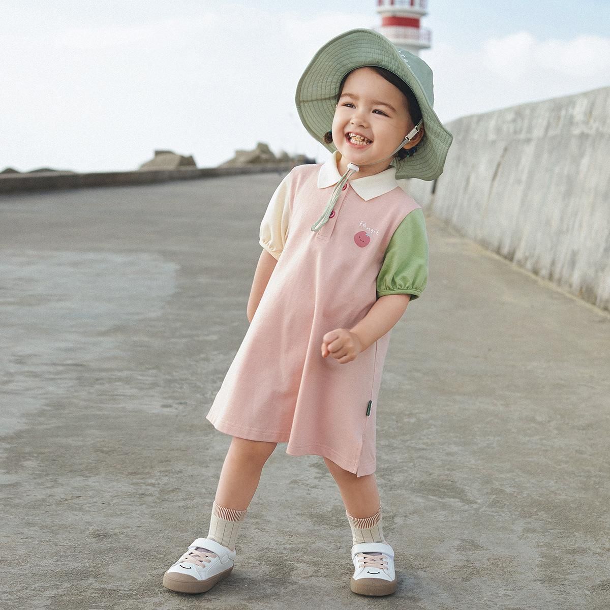 Baby Girl's Dress 2023 Summer New Contrast Color Princess Sleeves Stitching Sweet Leisure Polo Skirt